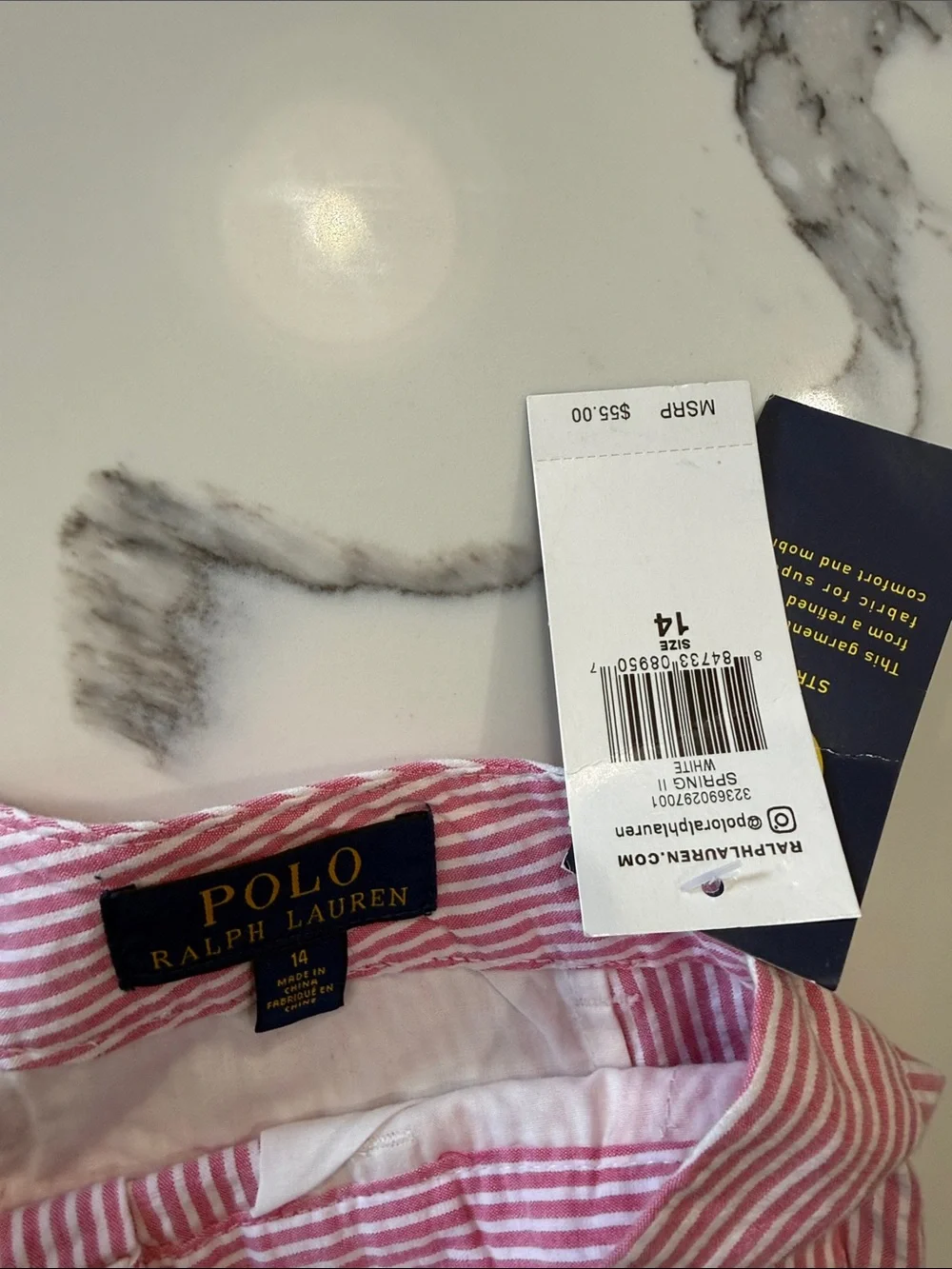 NWT Ralph Lauren Pink Seersucker Embroidered Puppy Shorts size 14